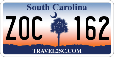 SC license plate ZOC162