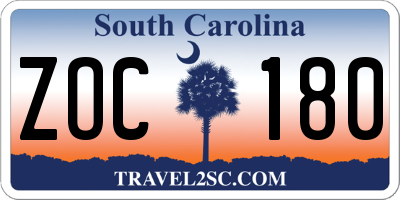 SC license plate ZOC180