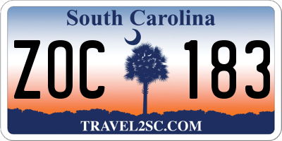 SC license plate ZOC183