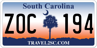 SC license plate ZOC194