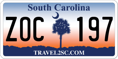 SC license plate ZOC197