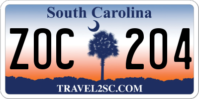 SC license plate ZOC204