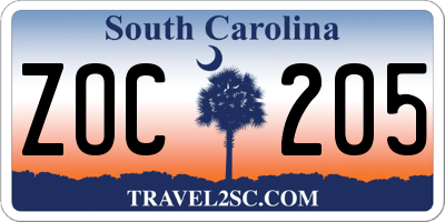 SC license plate ZOC205