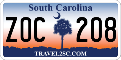 SC license plate ZOC208