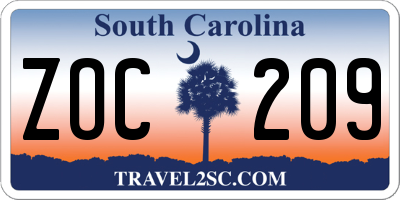 SC license plate ZOC209