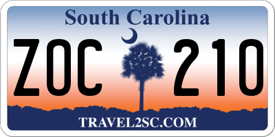 SC license plate ZOC210
