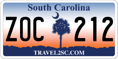 SC license plate ZOC212