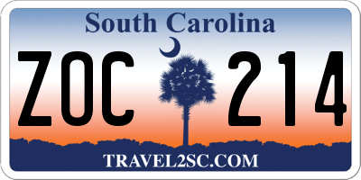 SC license plate ZOC214
