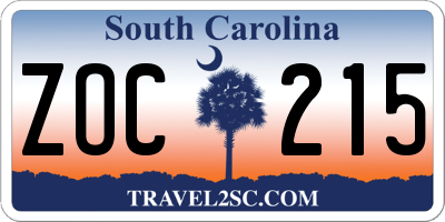 SC license plate ZOC215