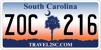 SC license plate ZOC216
