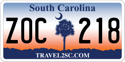 SC license plate ZOC218