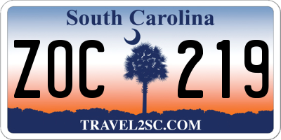 SC license plate ZOC219
