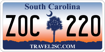 SC license plate ZOC220