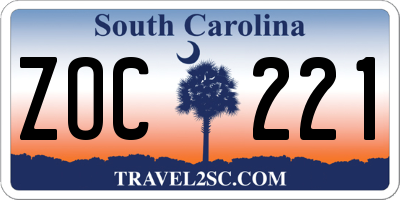 SC license plate ZOC221