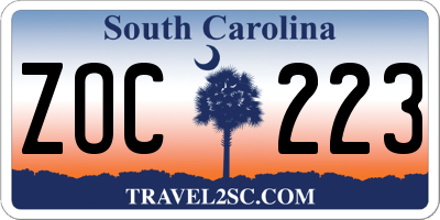 SC license plate ZOC223
