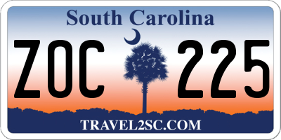 SC license plate ZOC225