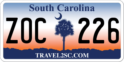 SC license plate ZOC226