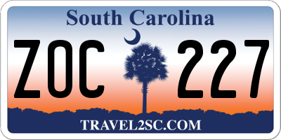 SC license plate ZOC227