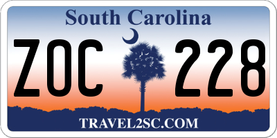 SC license plate ZOC228