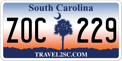 SC license plate ZOC229