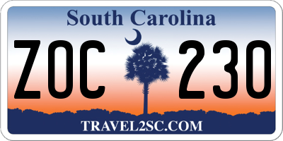 SC license plate ZOC230