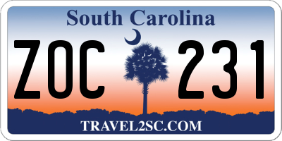 SC license plate ZOC231
