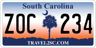 SC license plate ZOC234