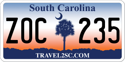 SC license plate ZOC235