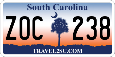 SC license plate ZOC238