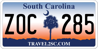 SC license plate ZOC285