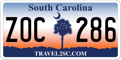 SC license plate ZOC286