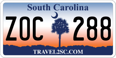 SC license plate ZOC288