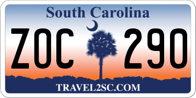 SC license plate ZOC290