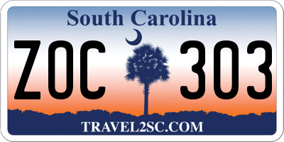 SC license plate ZOC303