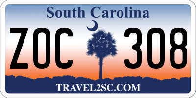 SC license plate ZOC308