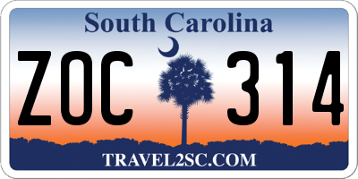 SC license plate ZOC314