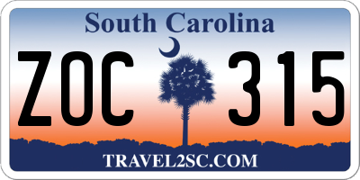 SC license plate ZOC315