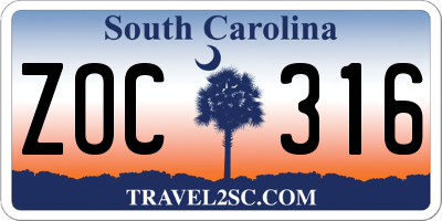 SC license plate ZOC316