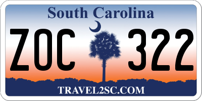 SC license plate ZOC322