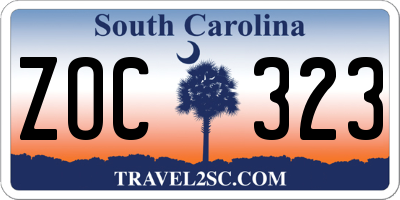 SC license plate ZOC323
