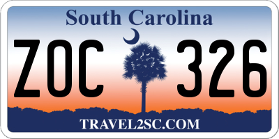 SC license plate ZOC326