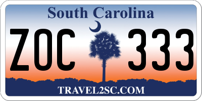 SC license plate ZOC333