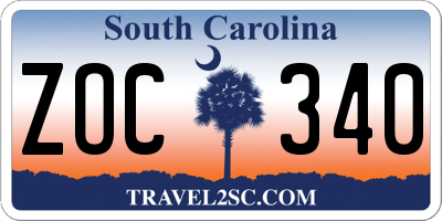SC license plate ZOC340