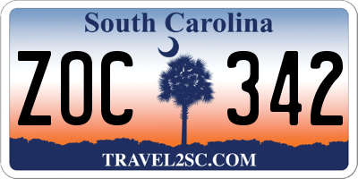 SC license plate ZOC342