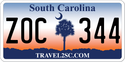 SC license plate ZOC344