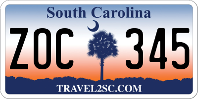 SC license plate ZOC345
