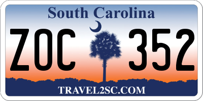 SC license plate ZOC352