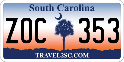 SC license plate ZOC353
