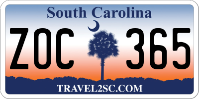 SC license plate ZOC365