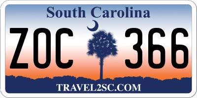 SC license plate ZOC366